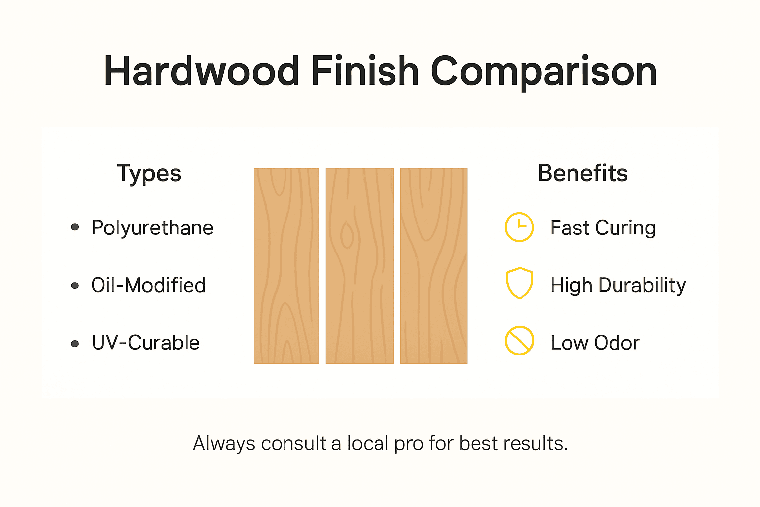 Infographic showing hardwood finish types and benefits