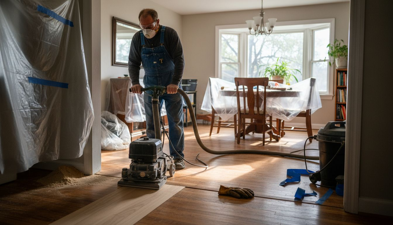 Technician performing dust-free floor sanding