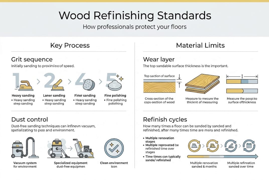 Infographic on wood refinishing process and limits