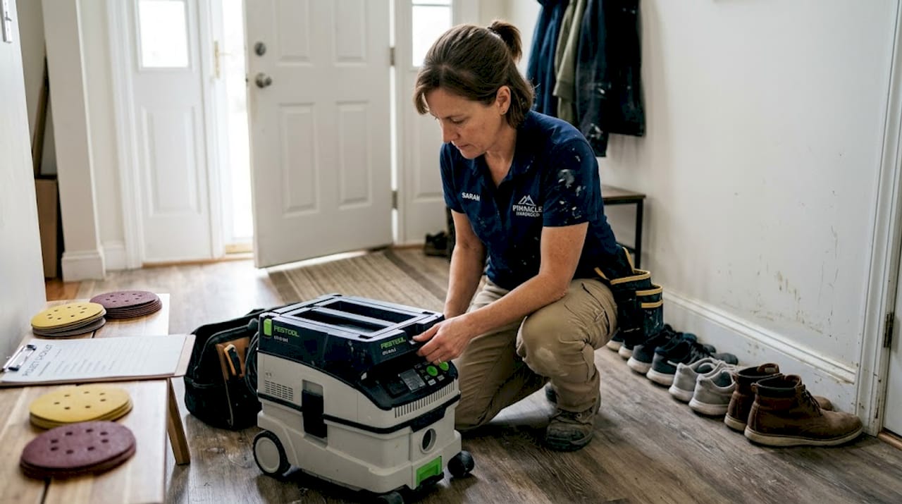 Worker inspecting HEPA sanding vacuum unit