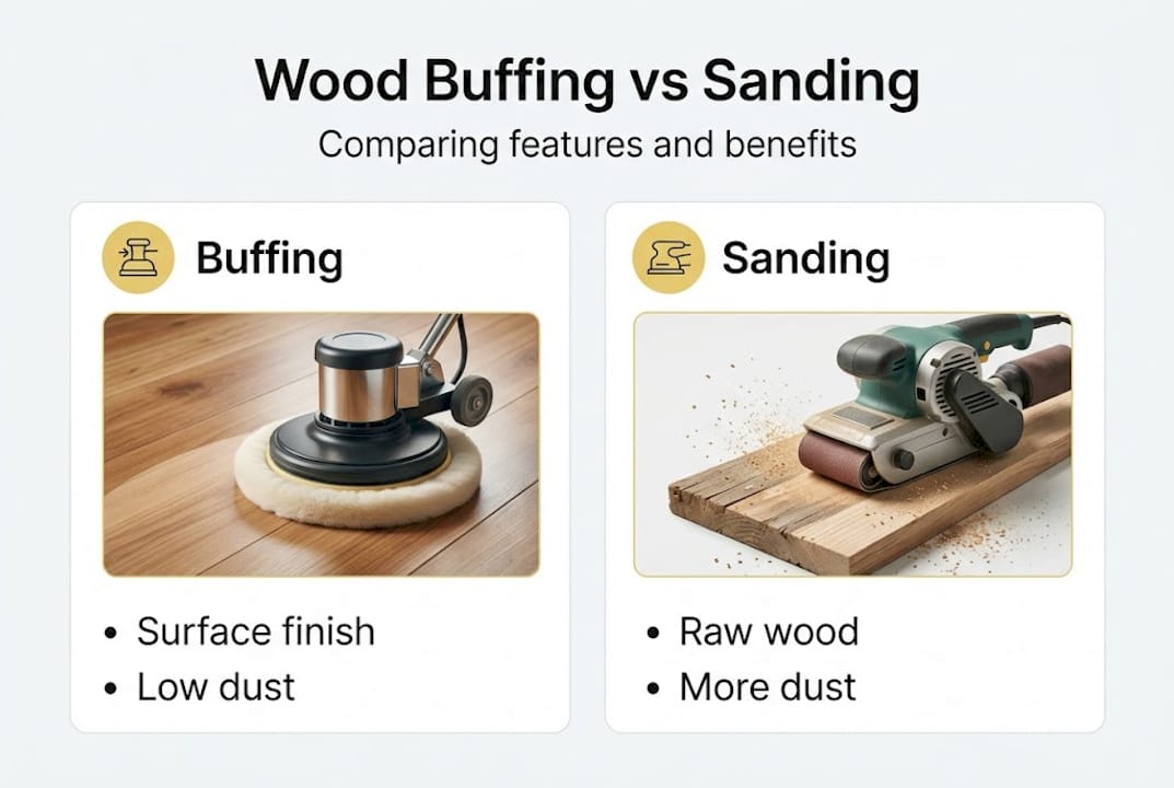 Infographic on wood buffing and sanding differences