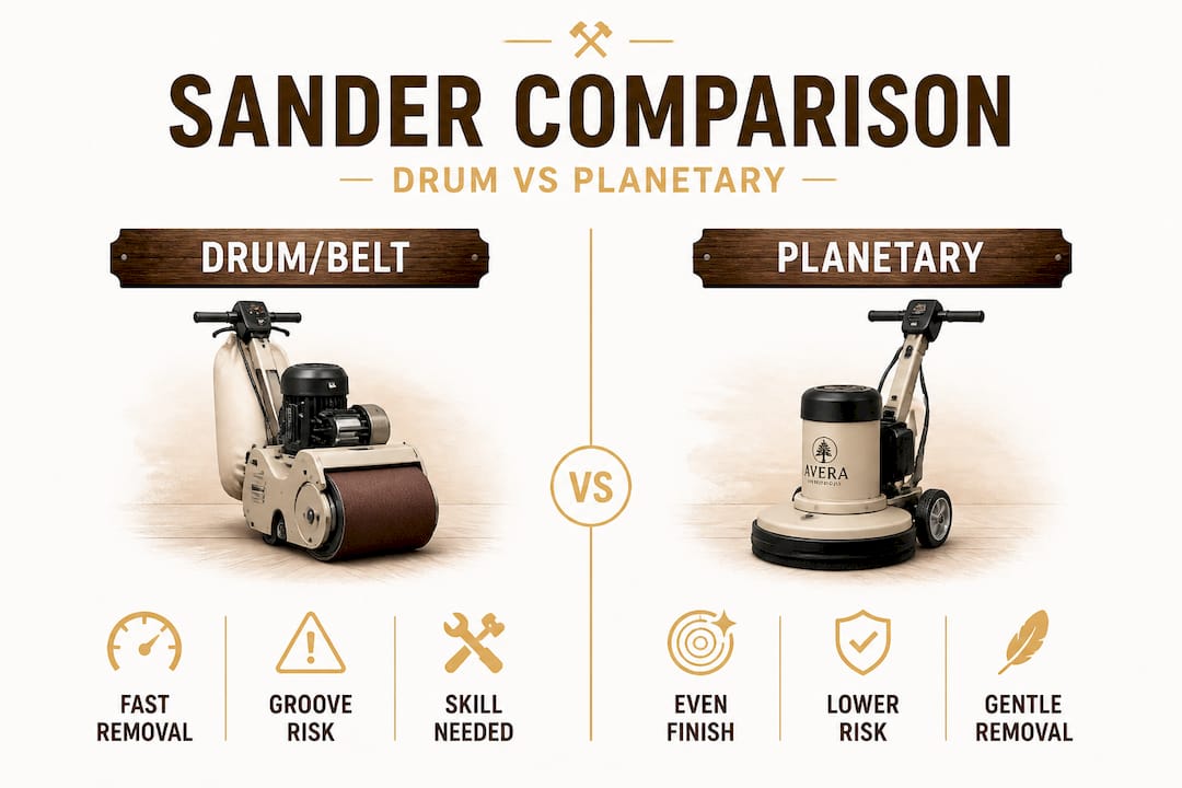 Infographic comparing drum and planetary sanders