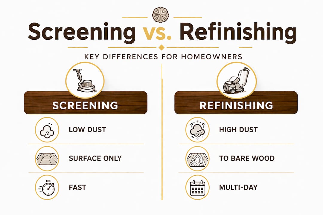 Infographic comparing screening and refinishing features