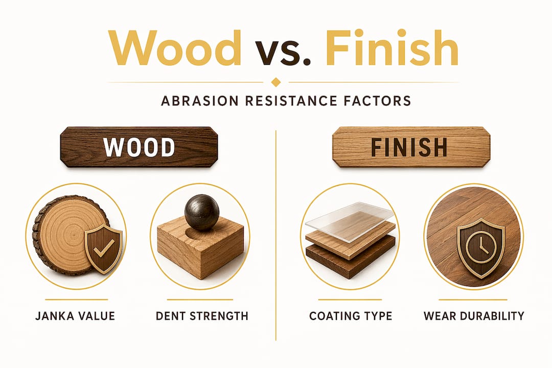 Infographic comparing wood and finish abrasion resistance