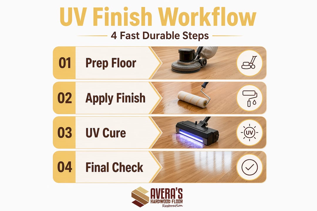 Infographic of UV finish workflow main steps