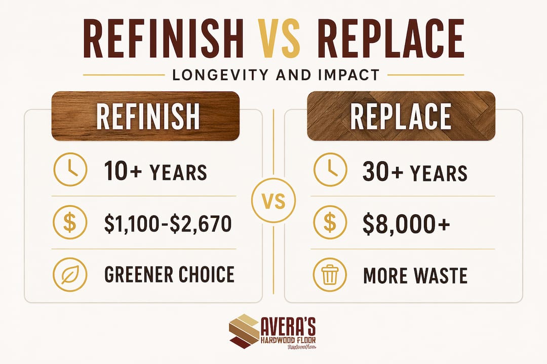 Infographic comparing refinishing and replacing wood floors