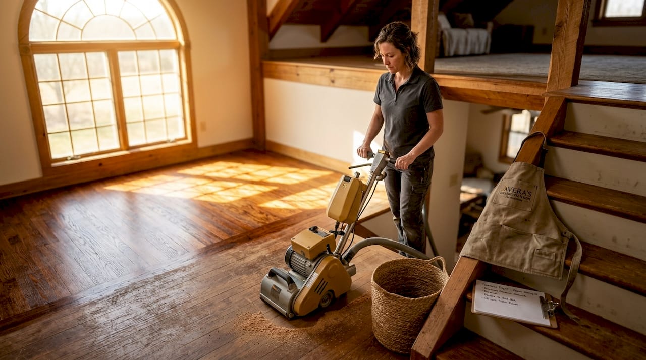 Technician using dustless floor sanding equipment