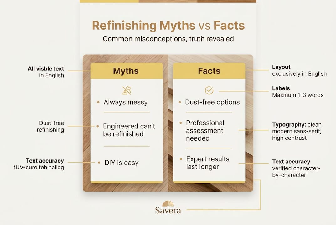 Infographic comparing myths and facts about floor refinishing