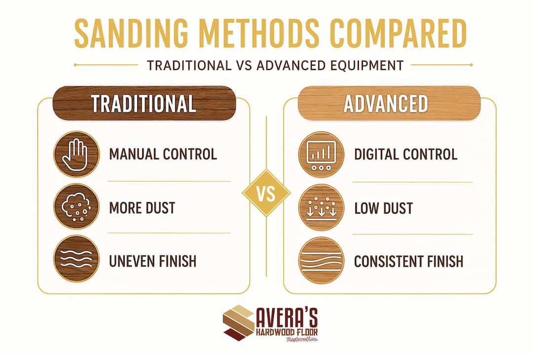 Infographic comparing traditional and advanced sanding methods