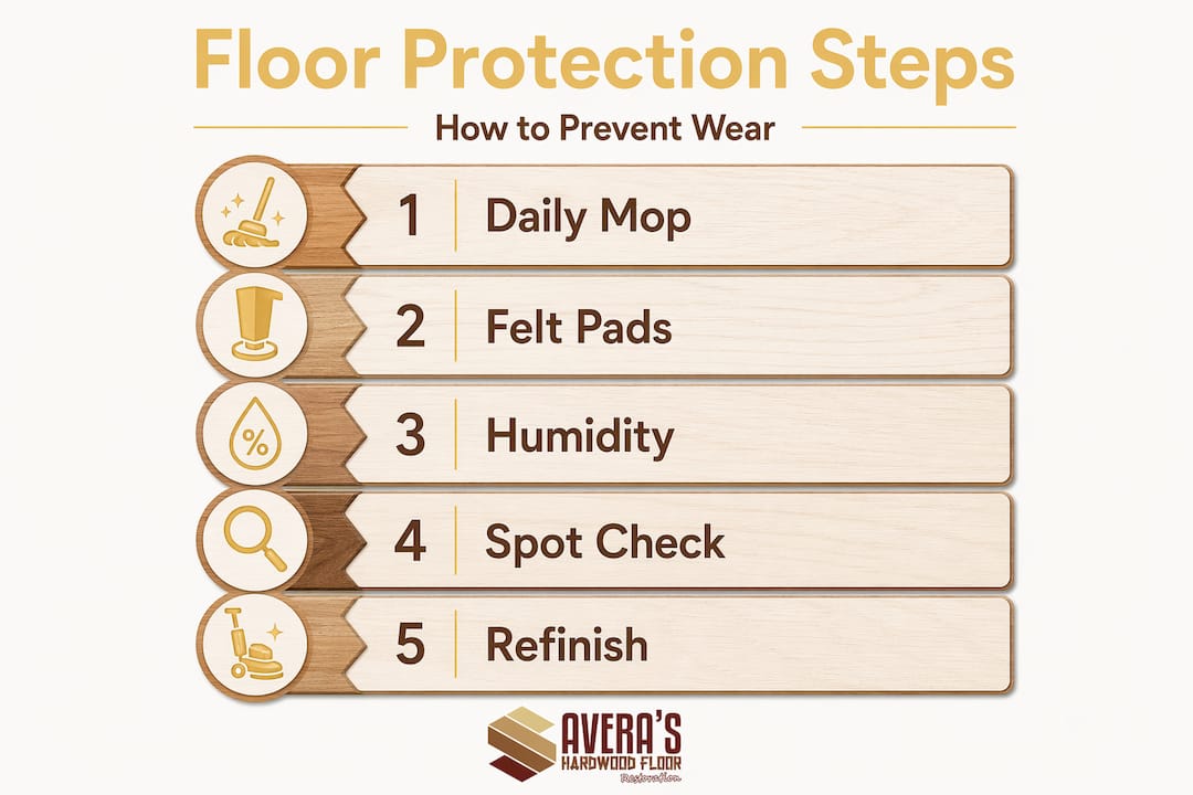 Infographic showing steps to protect wood floors