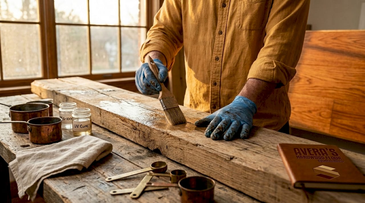 Hands applying PEG treatment on aged wood