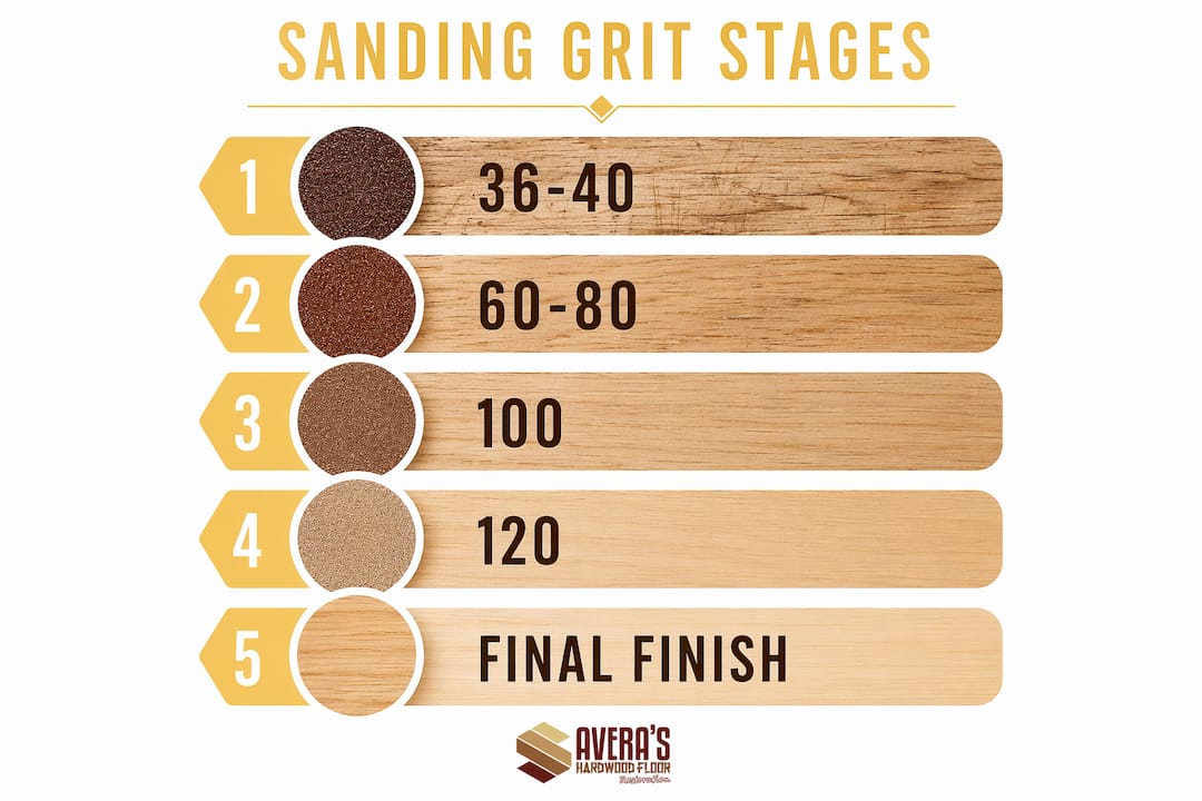 Vertical flow infographic of sanding grit stages