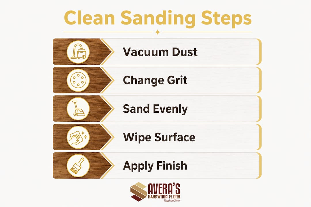 Infographic showing clean sanding process steps