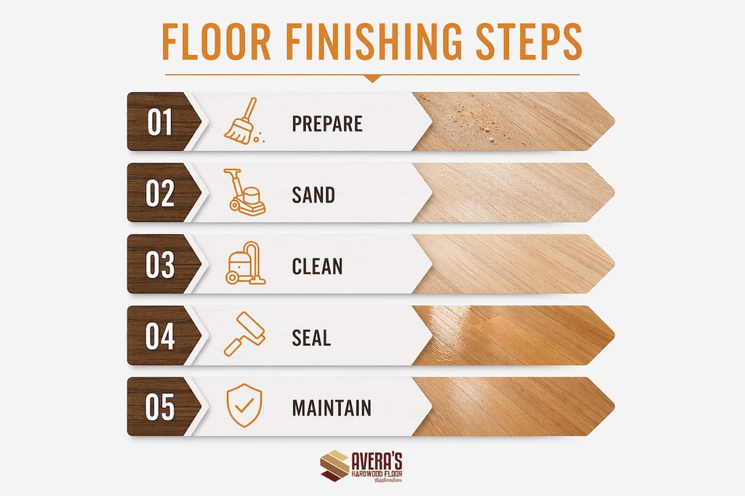 Infographic illustrating floor finishing process steps