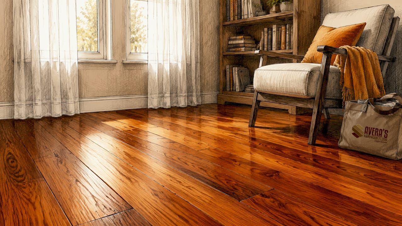 Brightly lit refinished hardwood floor