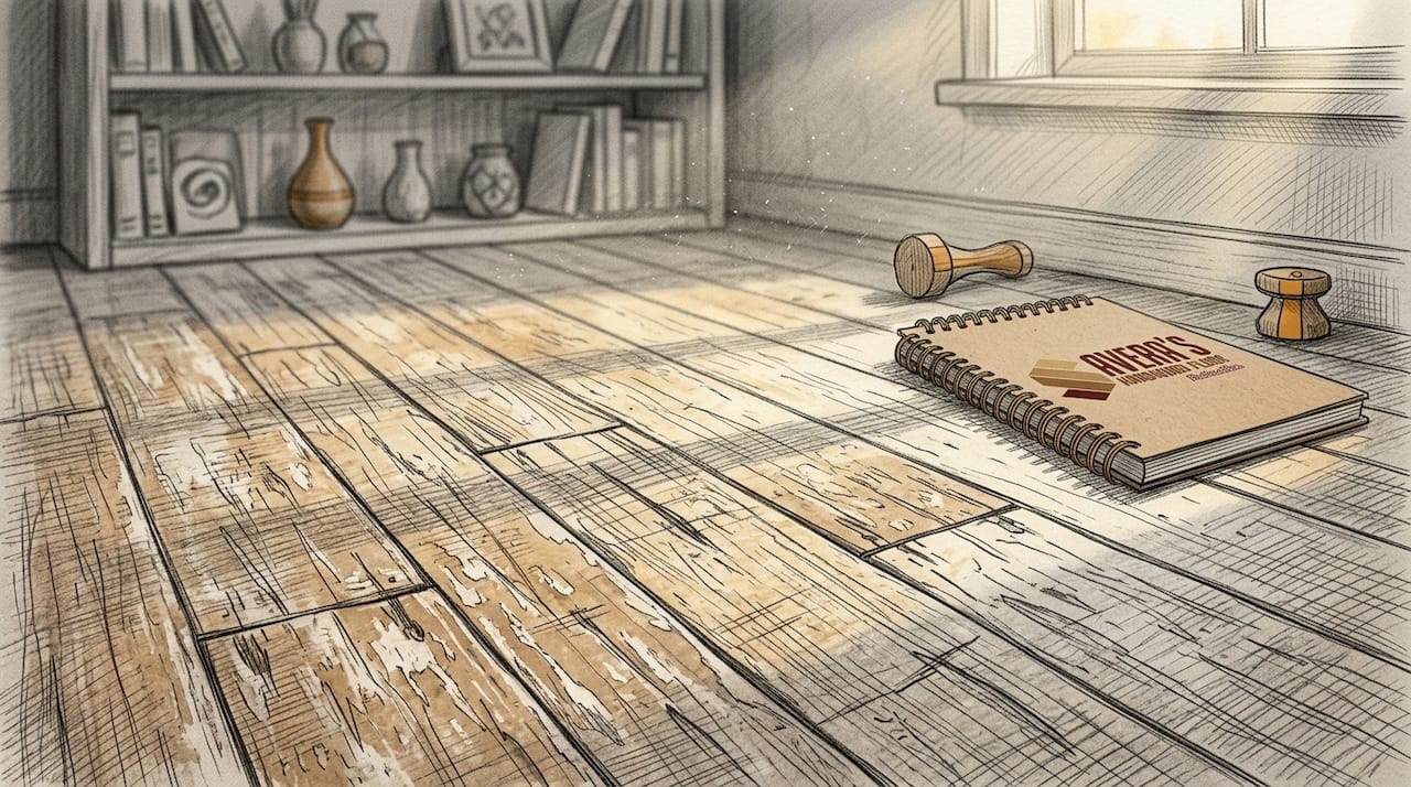Close-up worn scratched hardwood floor in natural light