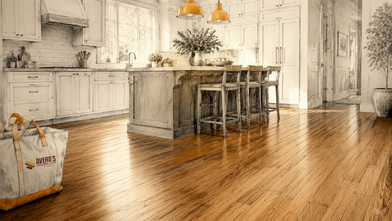 Brightly lit beautifully refinished hardwood floor