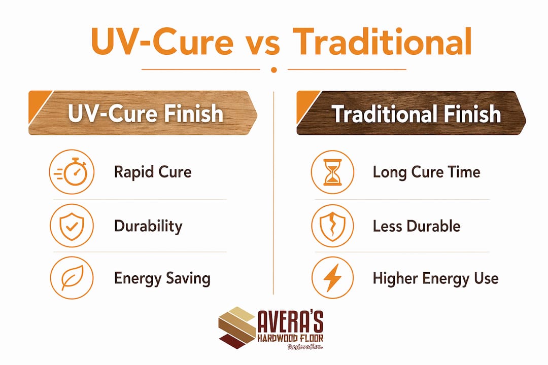 Infographic comparing UV-Cure and traditional floor finishes