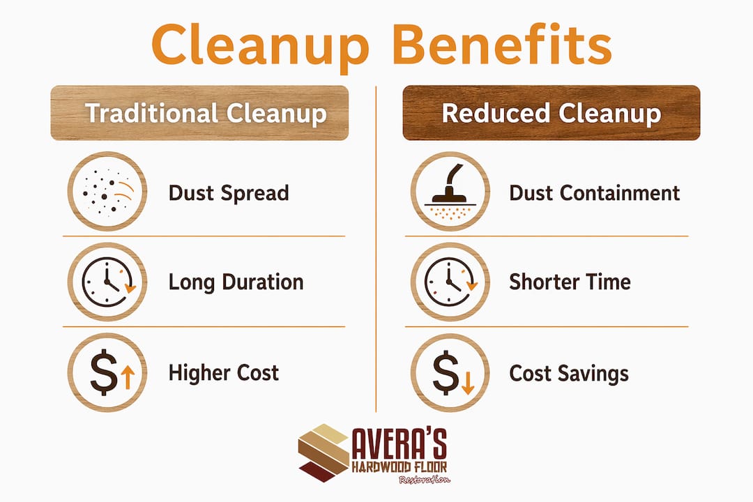 Infographic comparing traditional vs reduced post-refinishing cleanup benefits