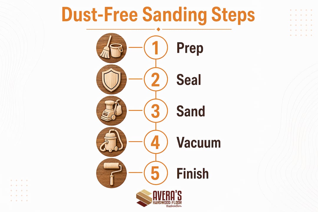 Infographic showing dust-free sanding steps