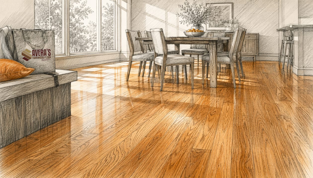 Brightly lit after shot of refinished hardwood floor