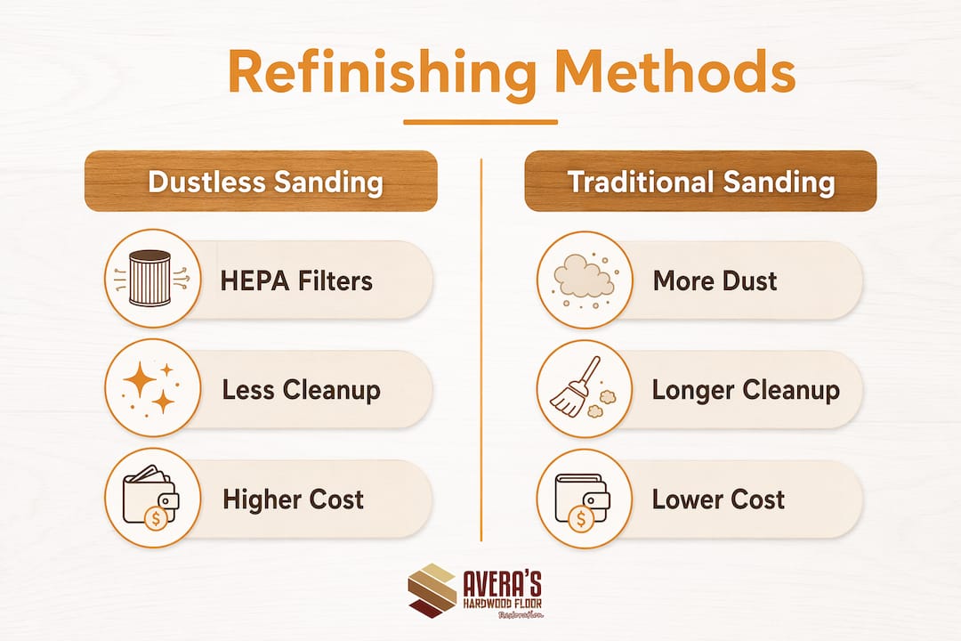 Infographic comparing dustless and traditional sanding methods