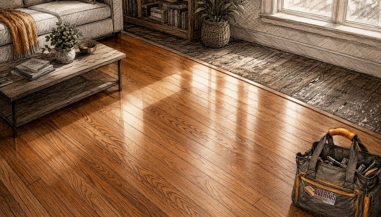 After shot of refinished warm wood floor