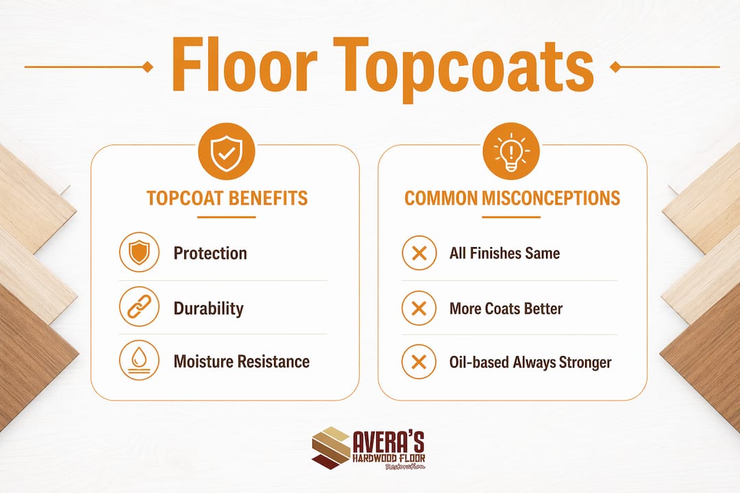 Infographic comparing floor topcoat benefits and misconceptions