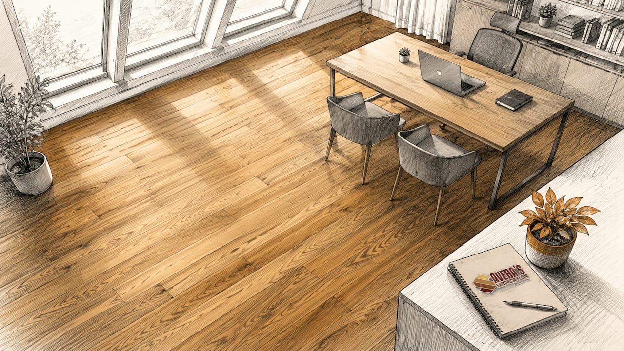 Brightly lit refinished hardwood floor