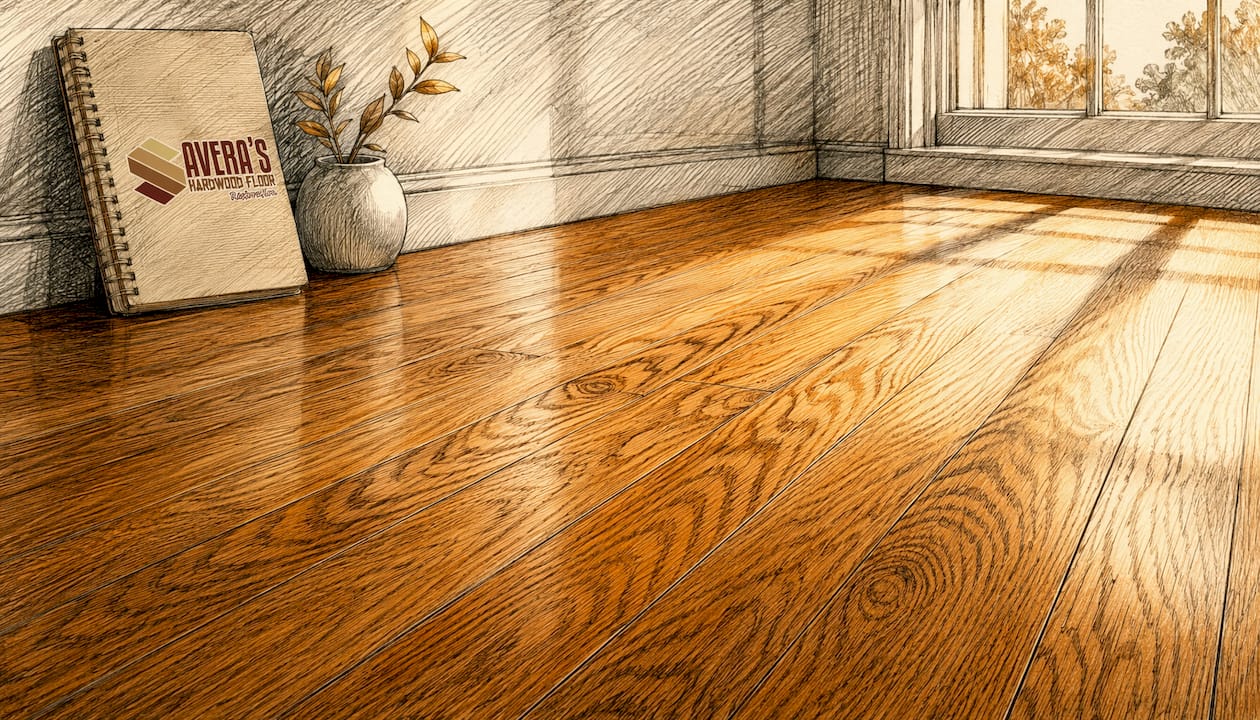 Close-up of freshly refinished hardwood floor