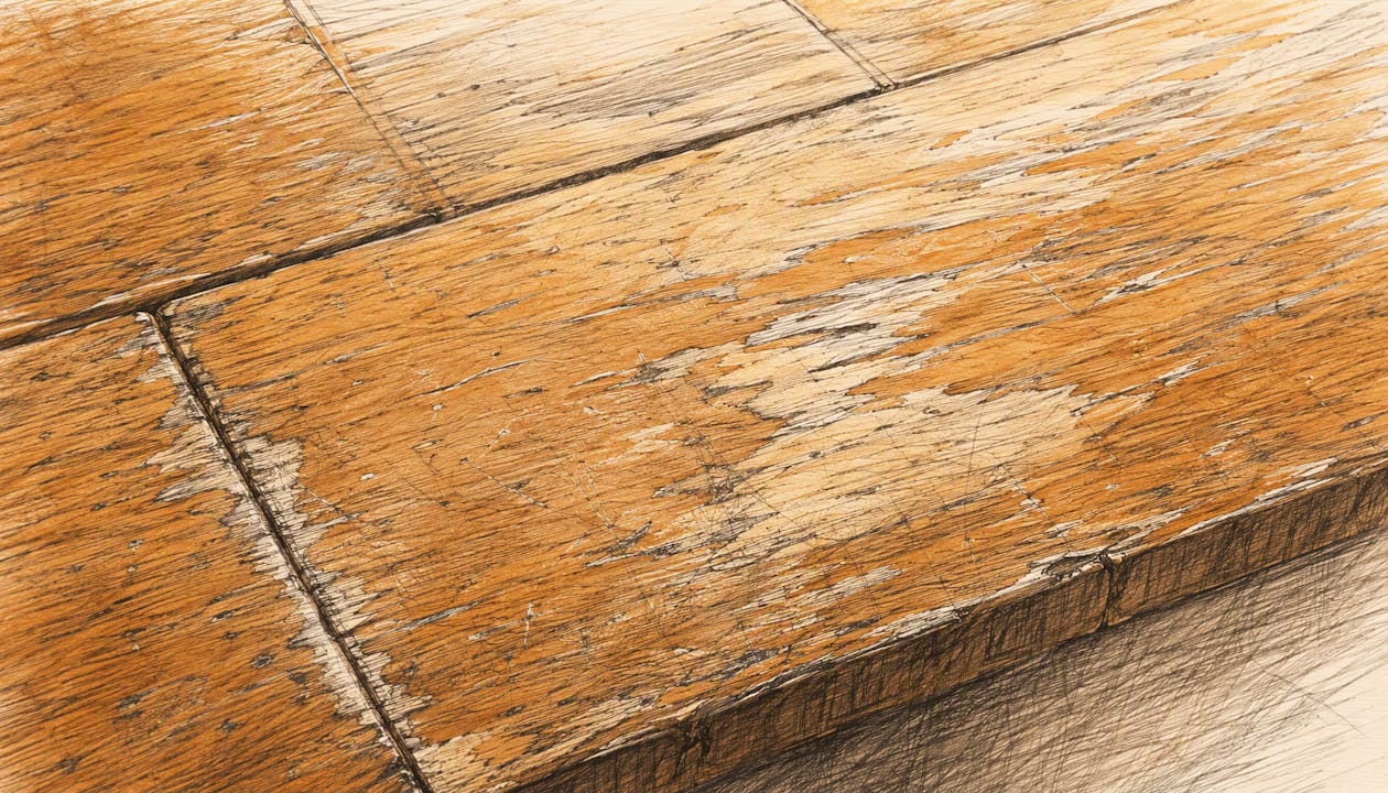 Close-up of scratched hardwood floor