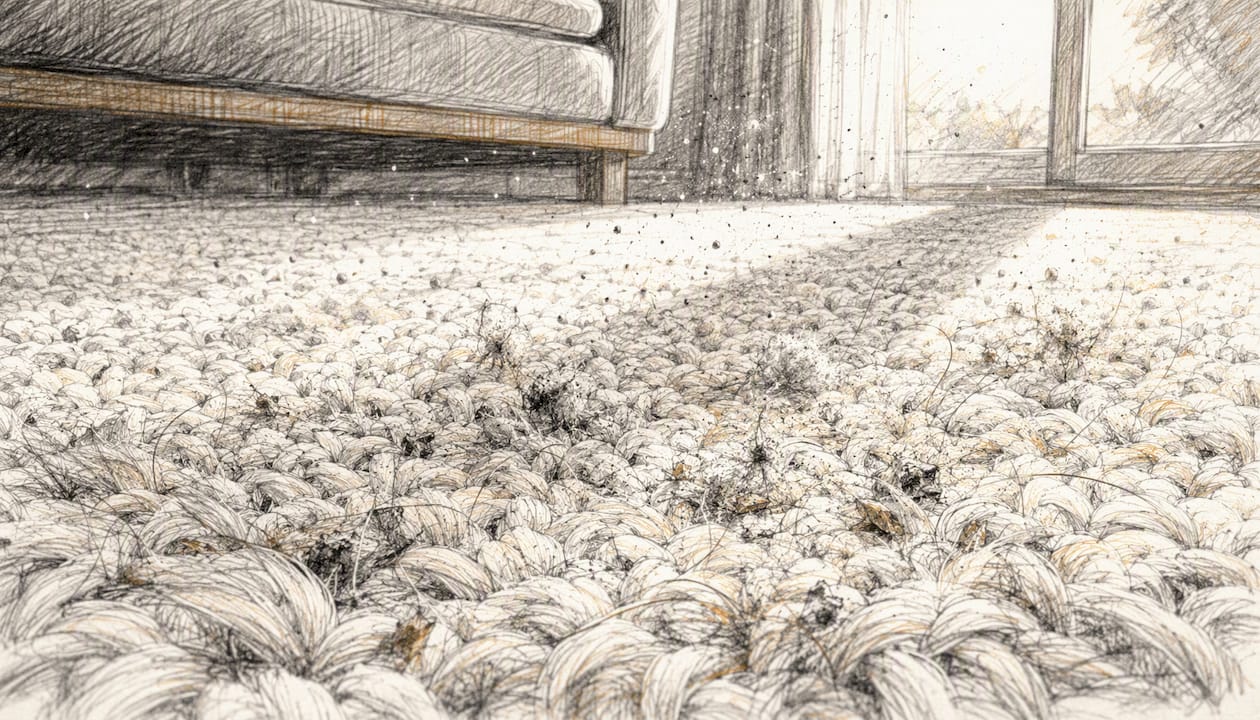 Dust and allergens trapped in carpet fibers