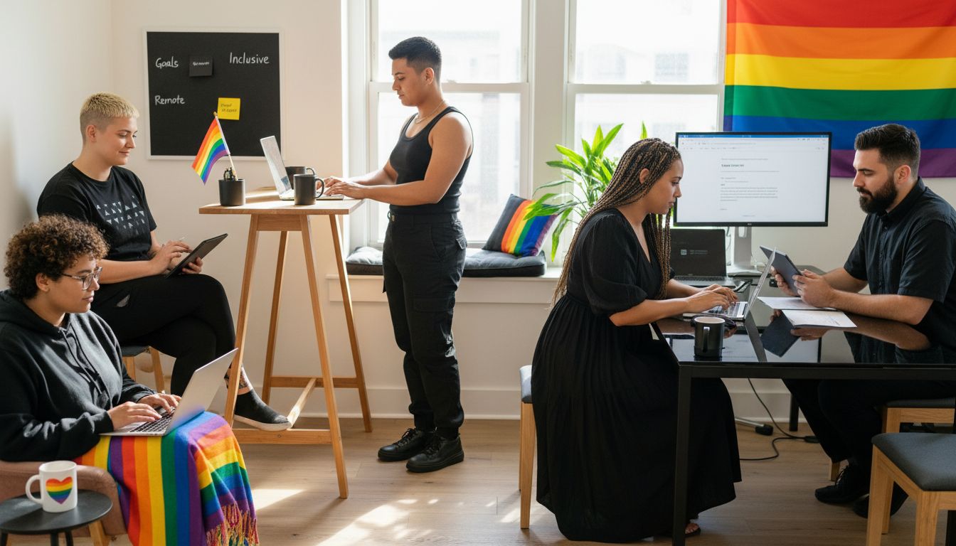 Diverse LGBTQ professionals working in home offices