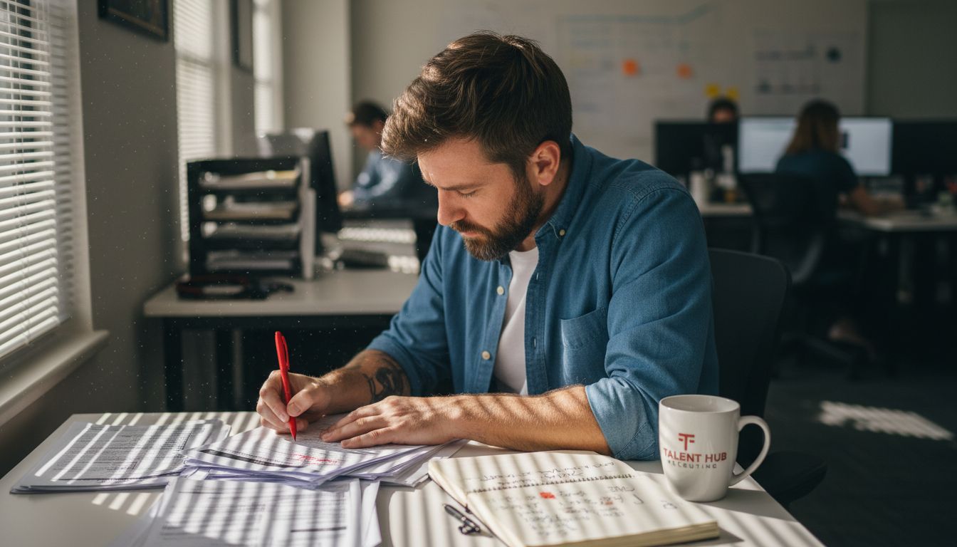 Recruiter checking printed applications