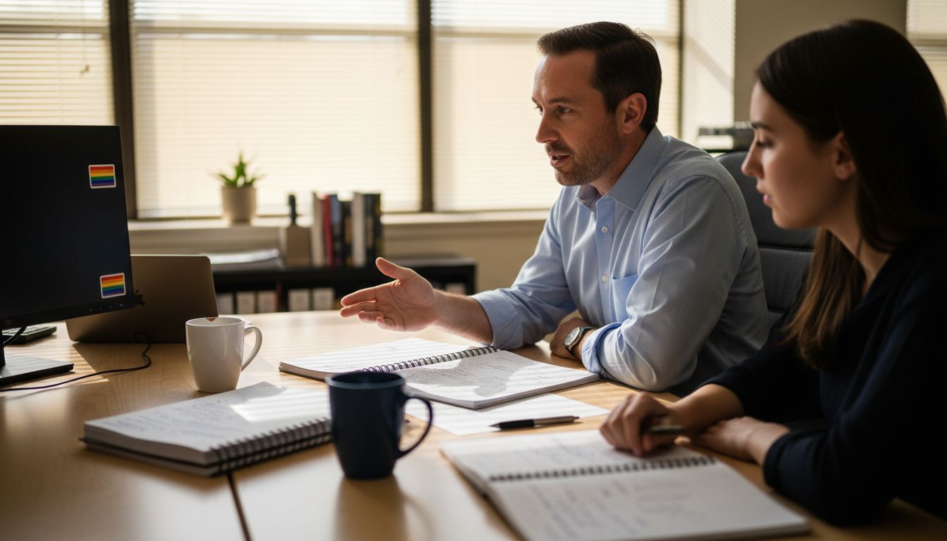 Mentor and mentee discuss workplace support