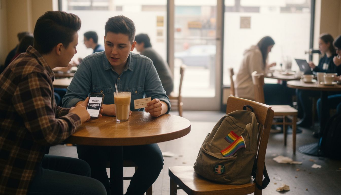 LGBTQ graduates networking in coffee shop