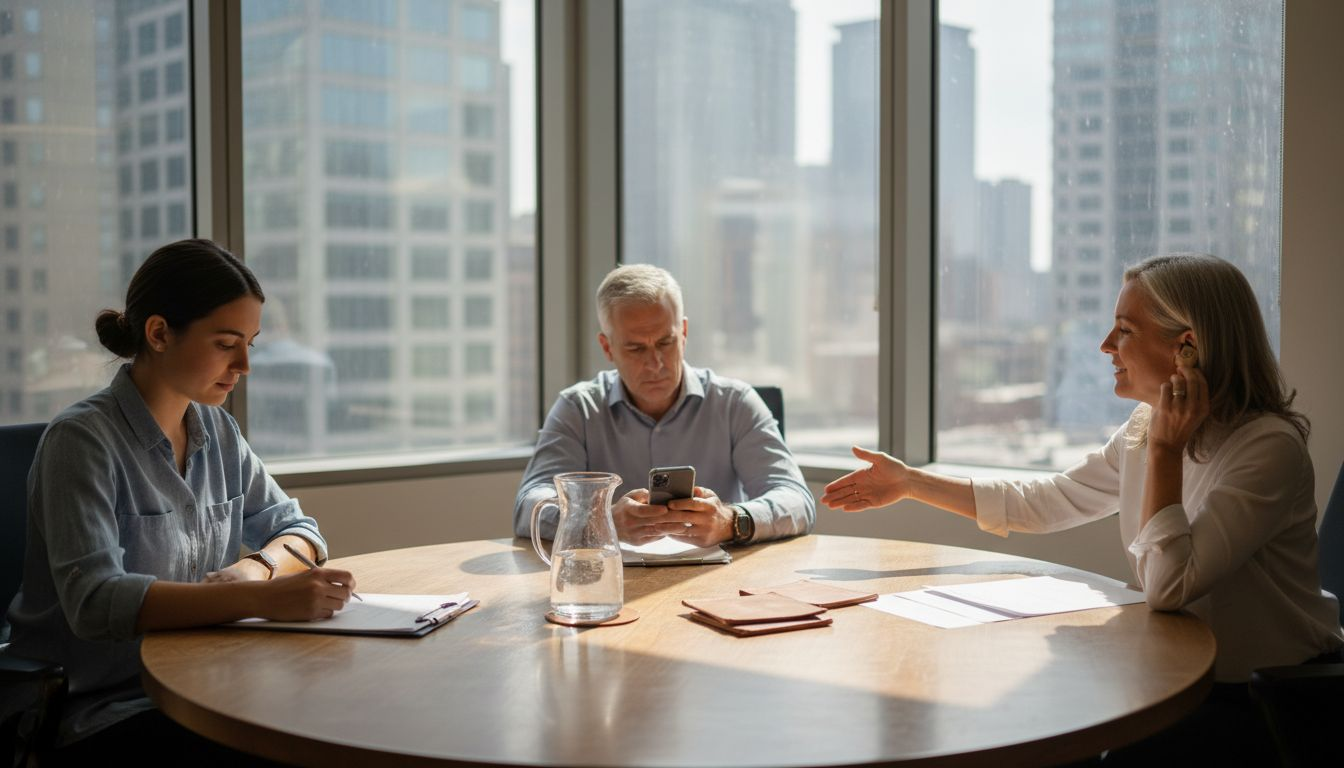 Diverse candidates waiting interview recruiter's office