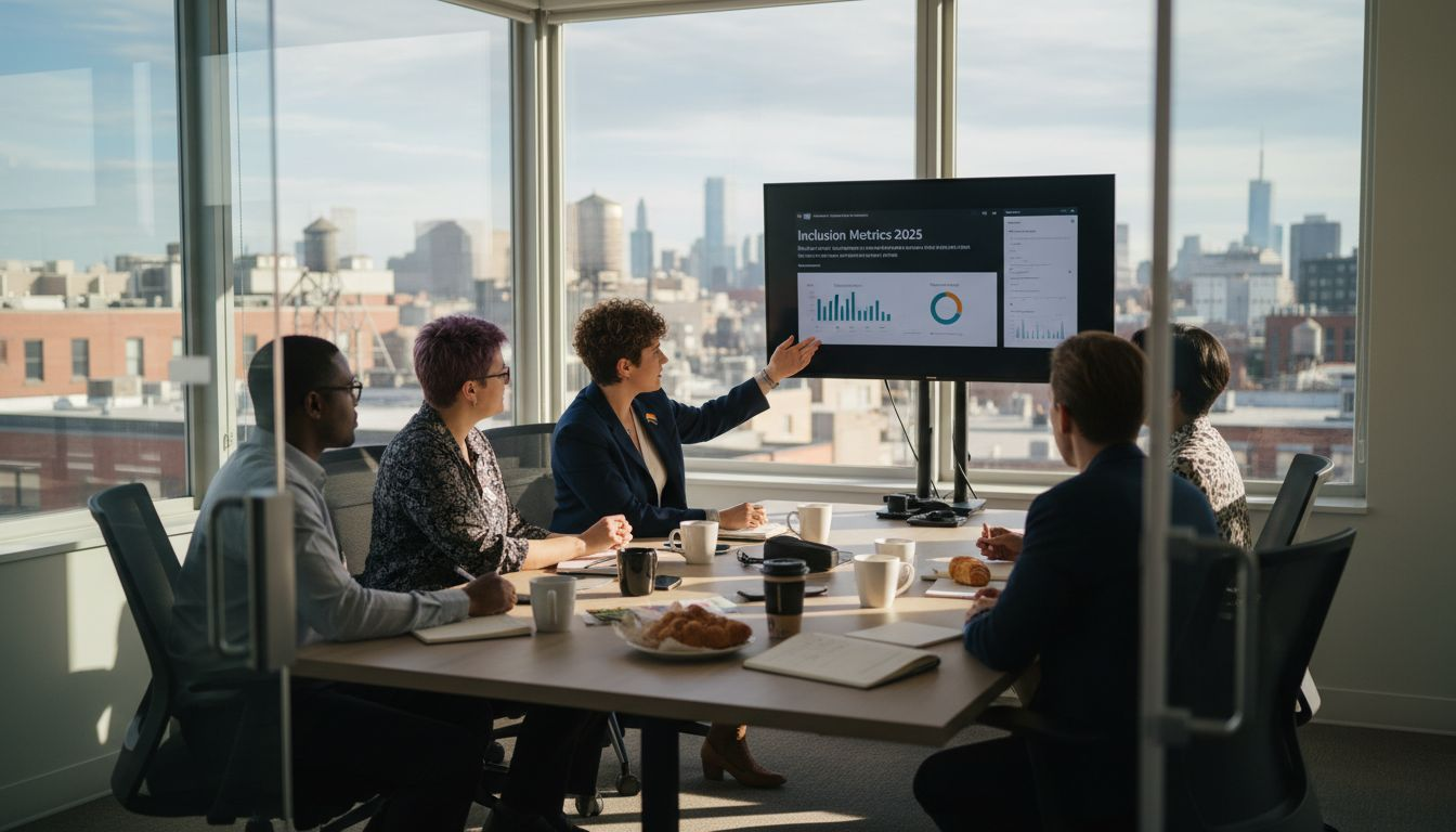 LGBTQ professionals meeting in a bright office