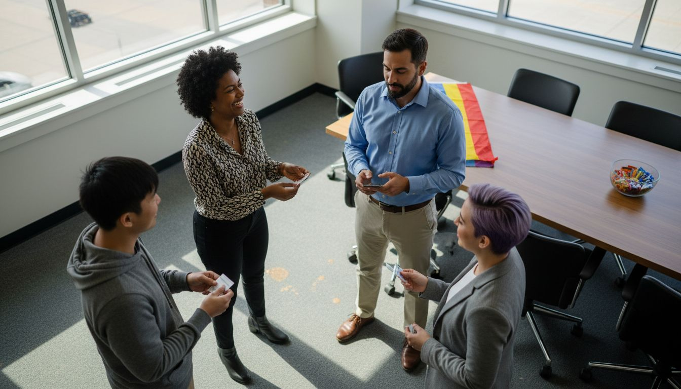 Group networking at LGBTQ professional event