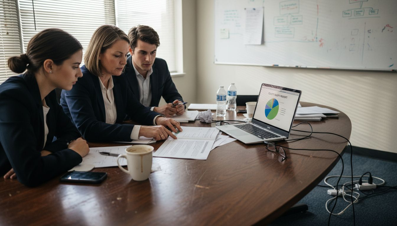 Manager reviews equity audit with team