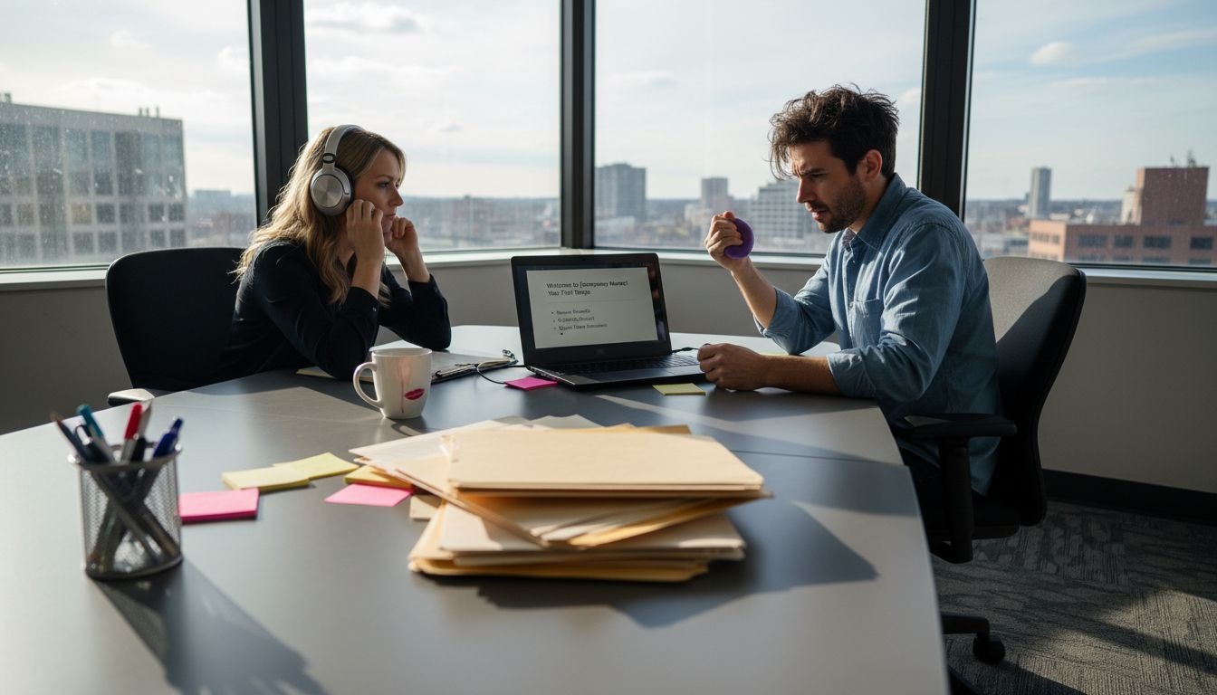 Neurodiverse coworkers collaborating in city office
