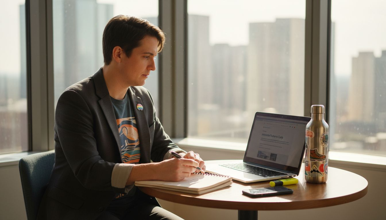Non-binary professional reviewing interview checklist
