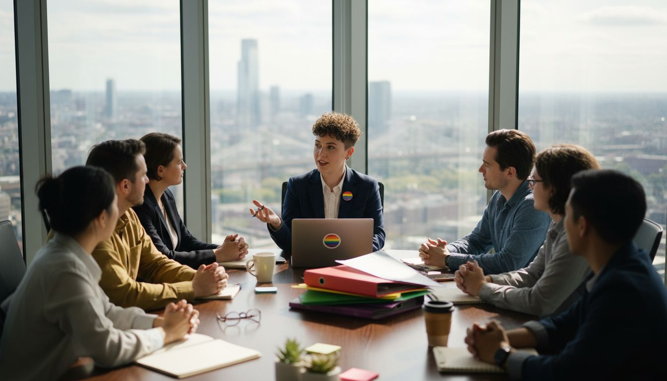 LGBTQ+ professionals in leadership meeting