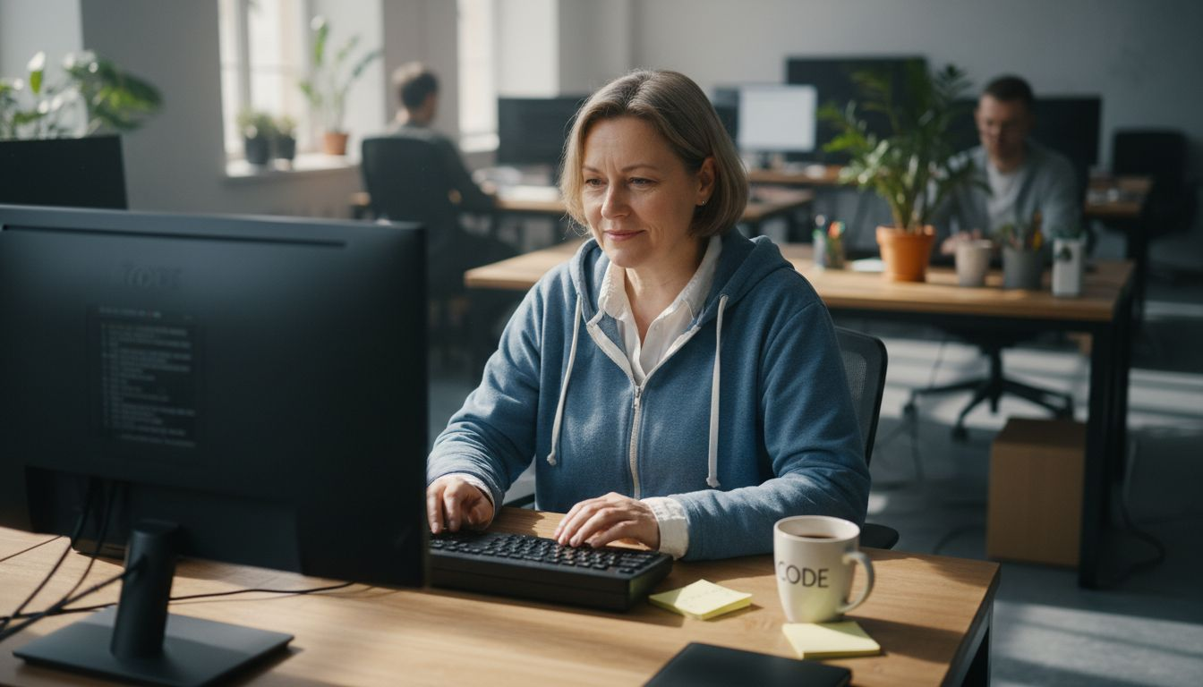 Developer using adaptive tech in office