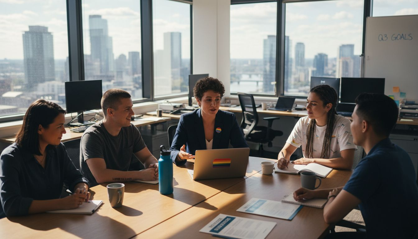 Diverse team meeting about LGBTQ inclusion