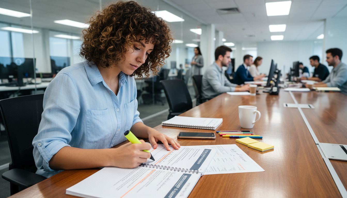 HR specialist reviewing LGBTQ training handouts