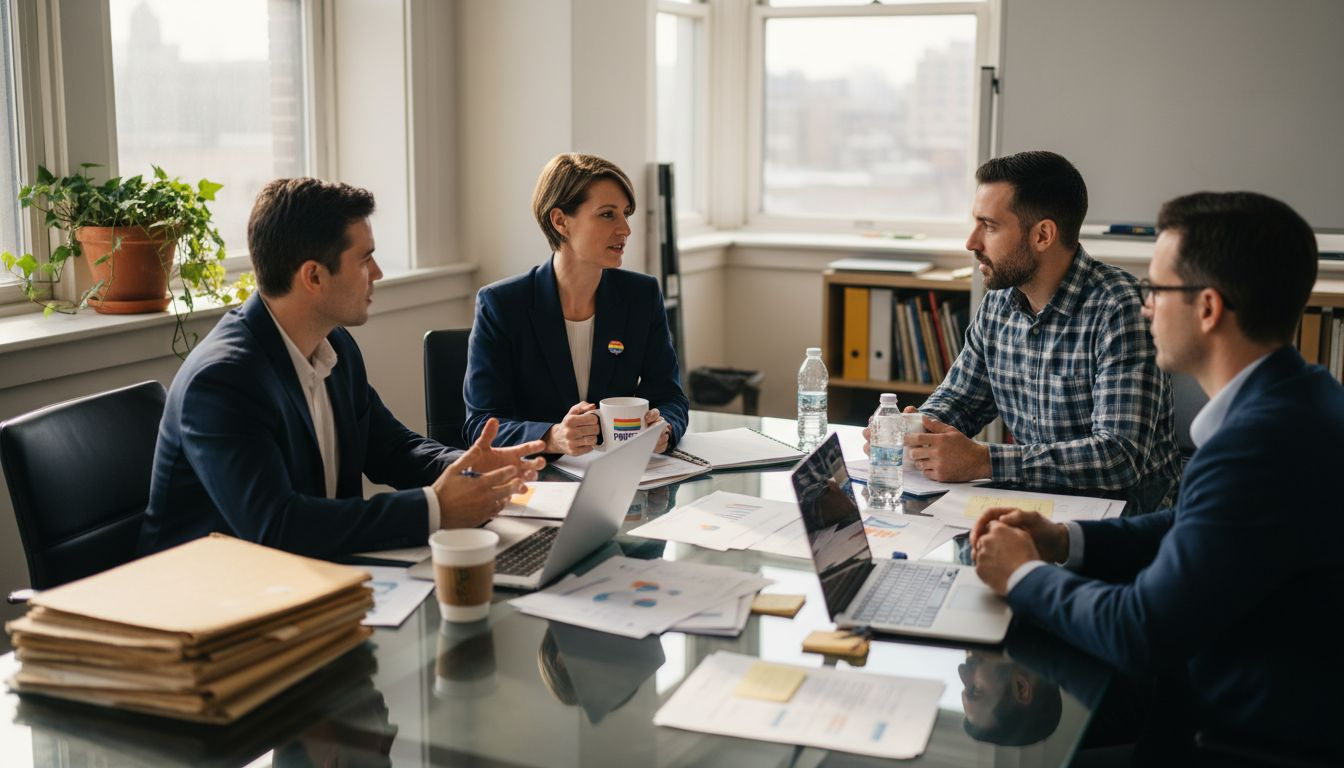 Team meeting in LGBTQ inclusive office