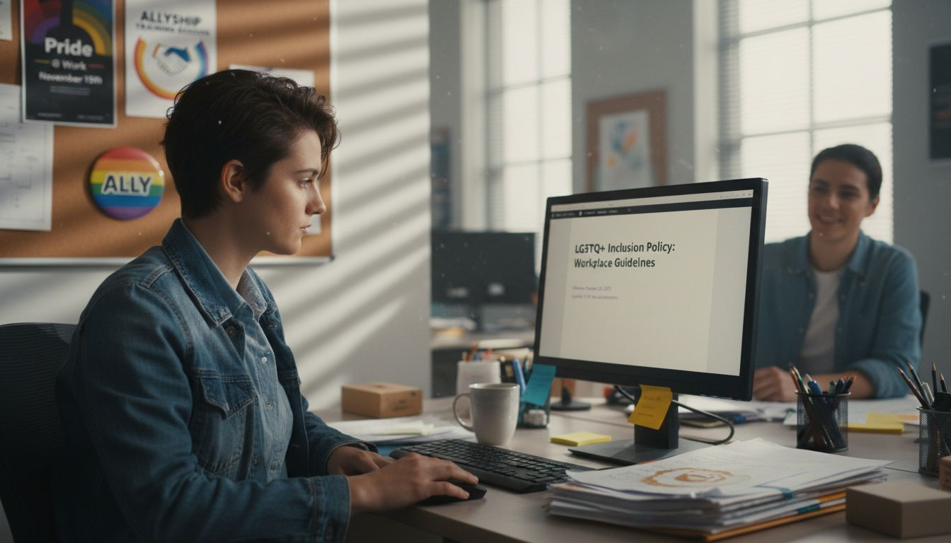 Employee reviewing inclusive workplace policies