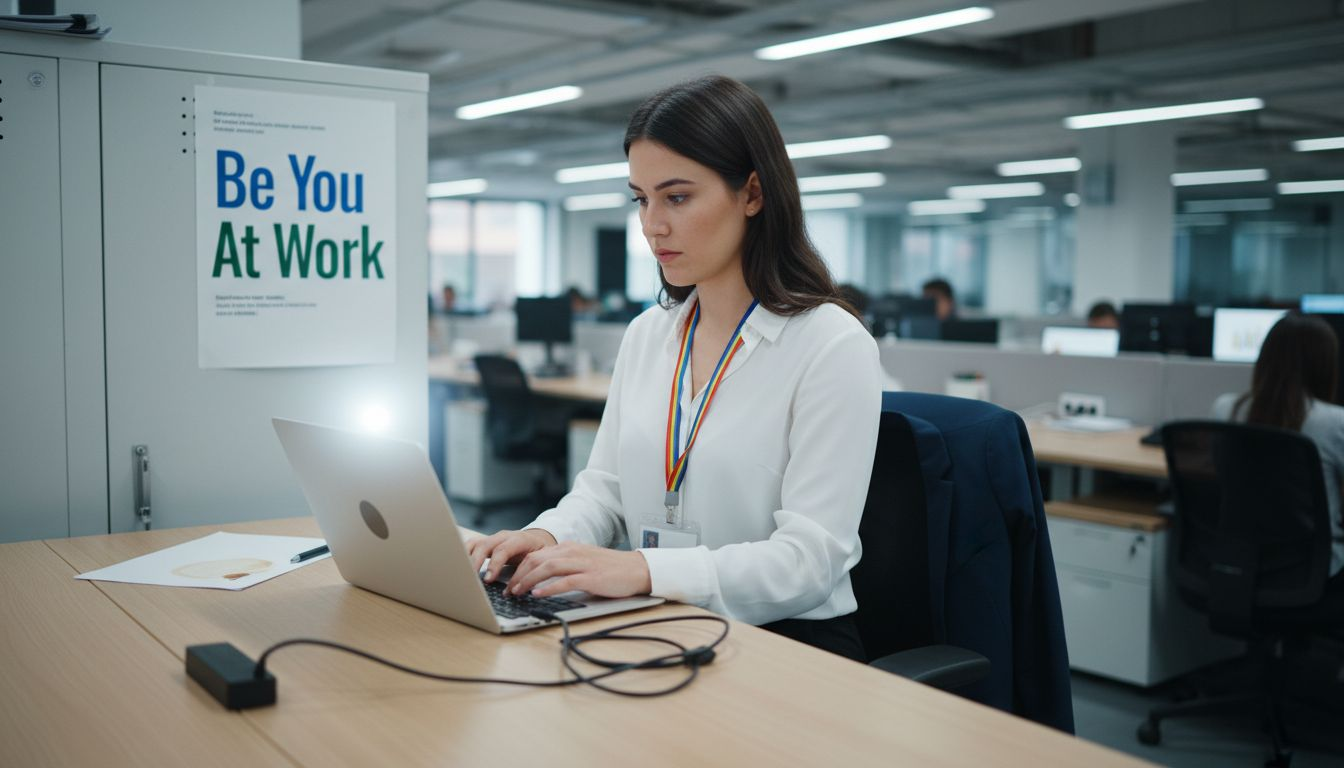 LGBTQ employee works safely at desk