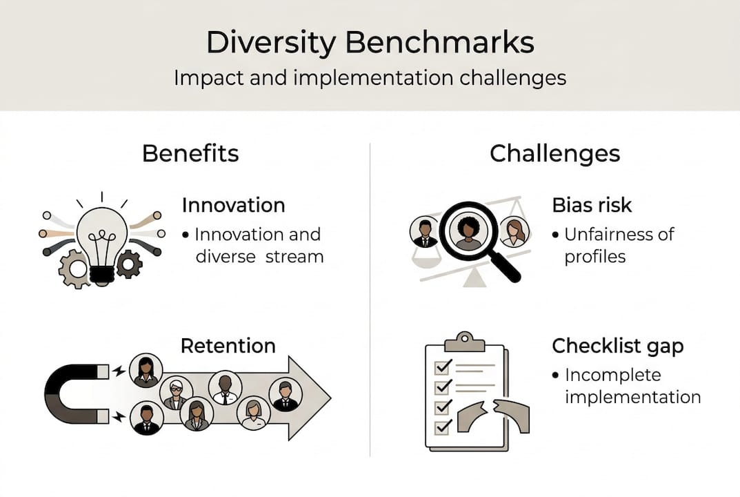 Infographic showing diversity benchmark benefits and challenges